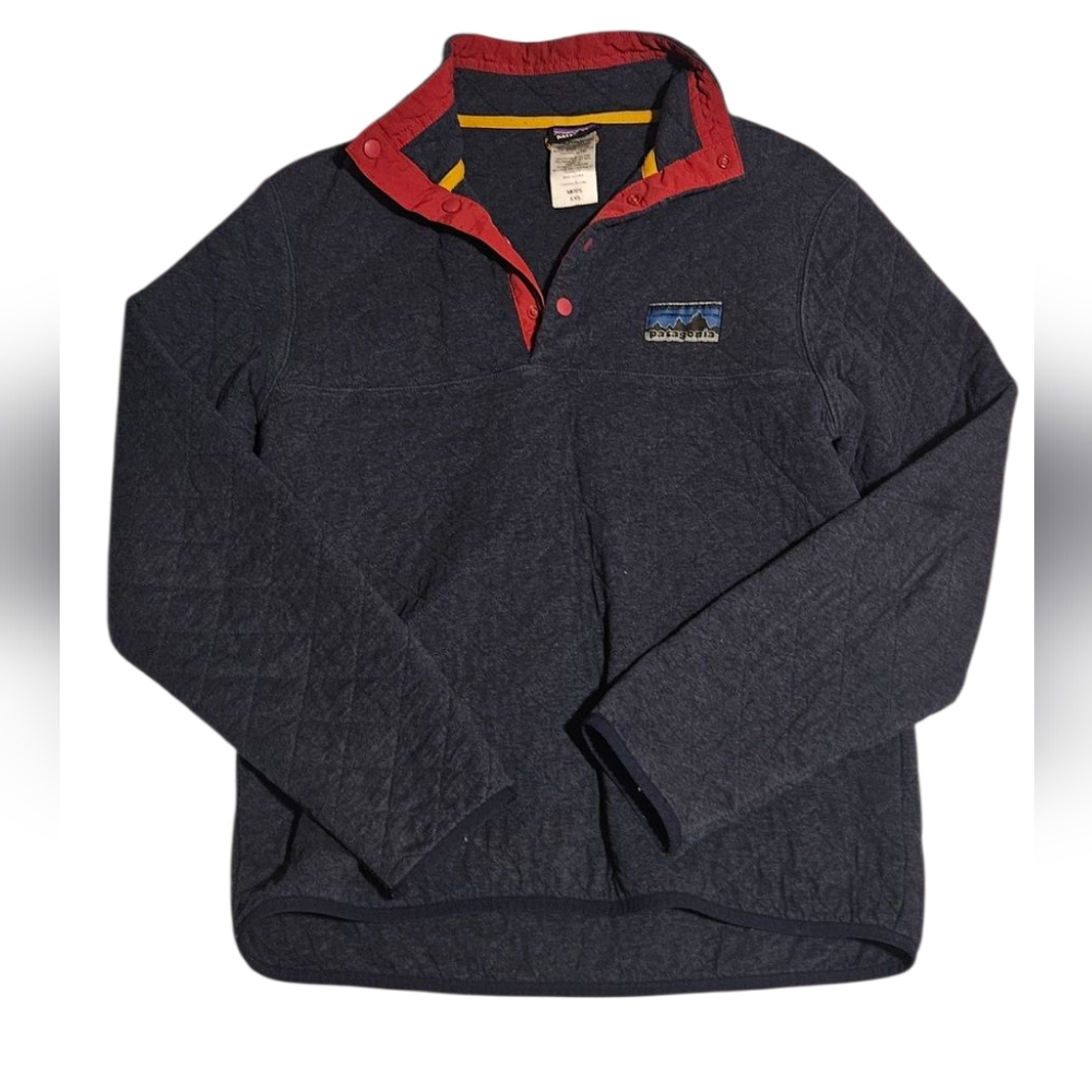 Patagonia Dark Blue Quilted Diamond Snap T Pullover with Red Trim